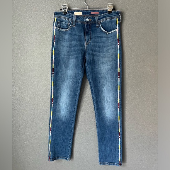 Anthropologie Pilcro Embroidered Boyfriend Jean Boho Slim Leg Crop Size 27 - Picture 2 of 15